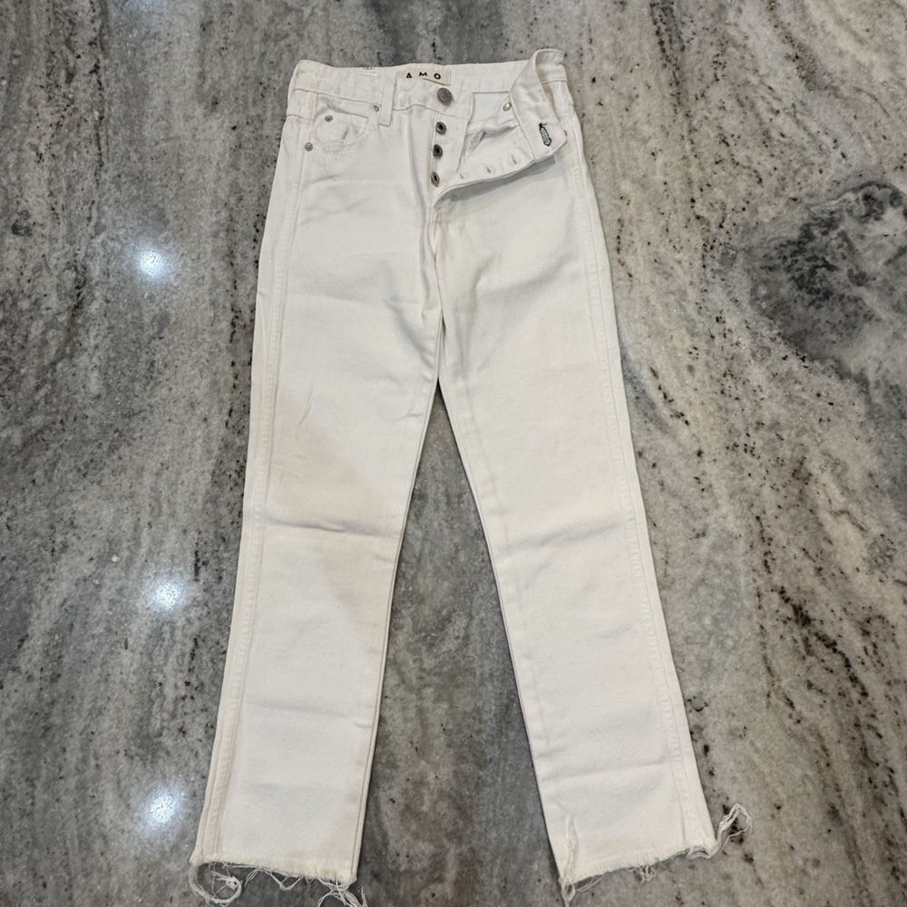 AMO White Sea Salt Babe Jeans Button Fly High Rise Skinny Cropped Sz 25 X 26